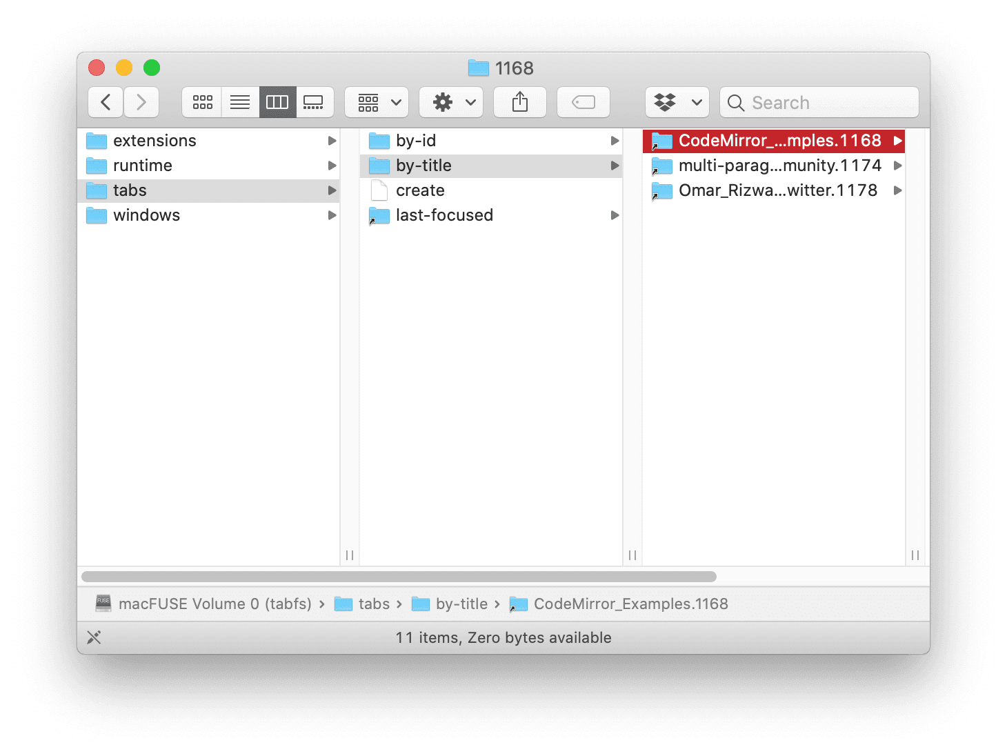 A screenshot of TabFS. Image from Omar Rizwan.