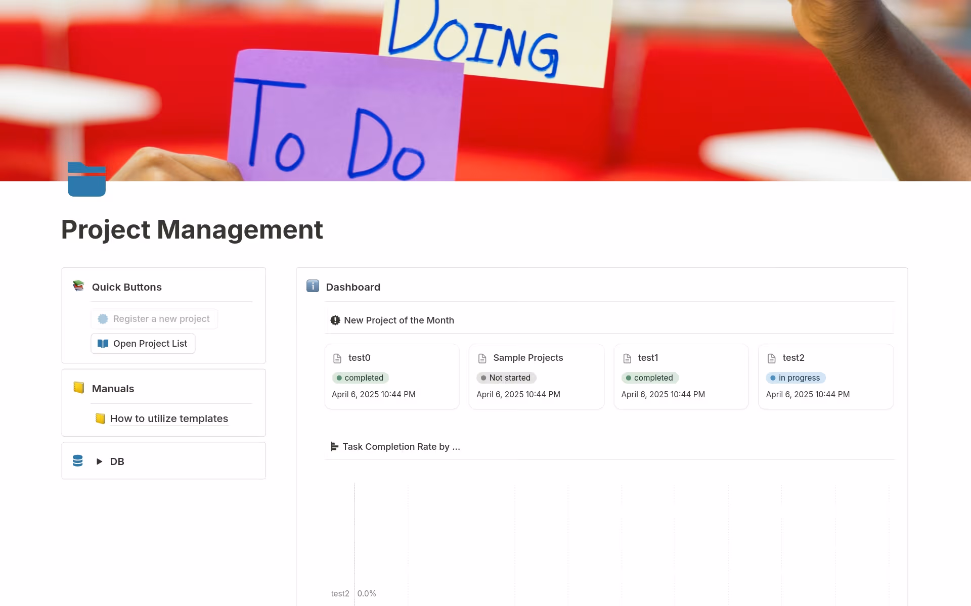 A multiple project management template available in Notion