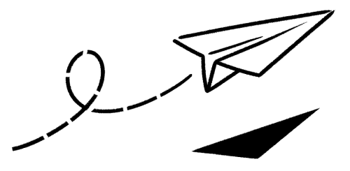 ภาพวาดลายเส้นขาวดำแบบเรียบง่ายของเครื่องบินกระดาษที่ลอยอยู่ในอากาศ