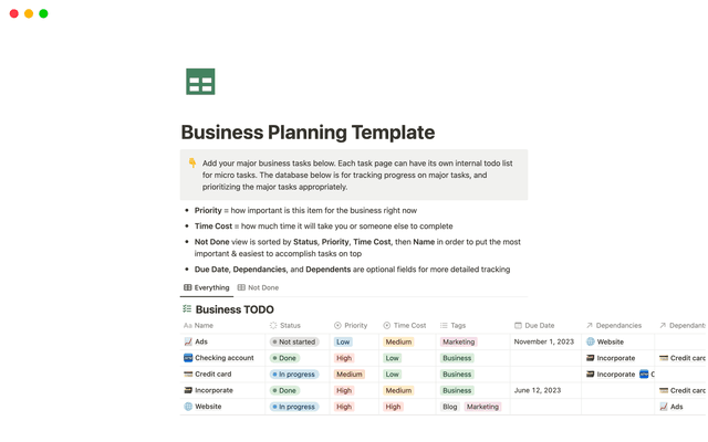 Business Planning Template